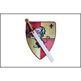 Fa Pajzs karddal - Oroszlán natúr/piros